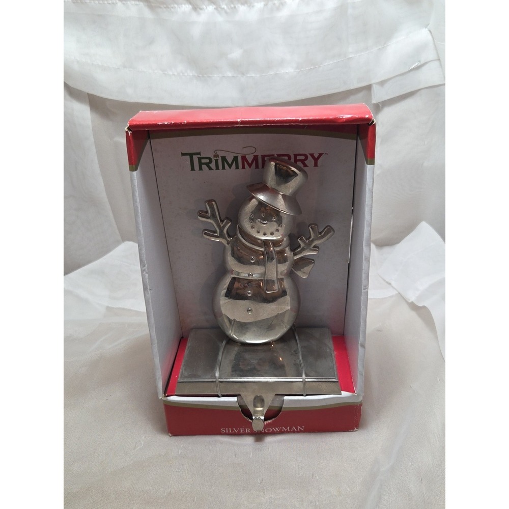 New‎ 2012 Trimmerry Silver Snowman Stocking Holder, NIB 8"